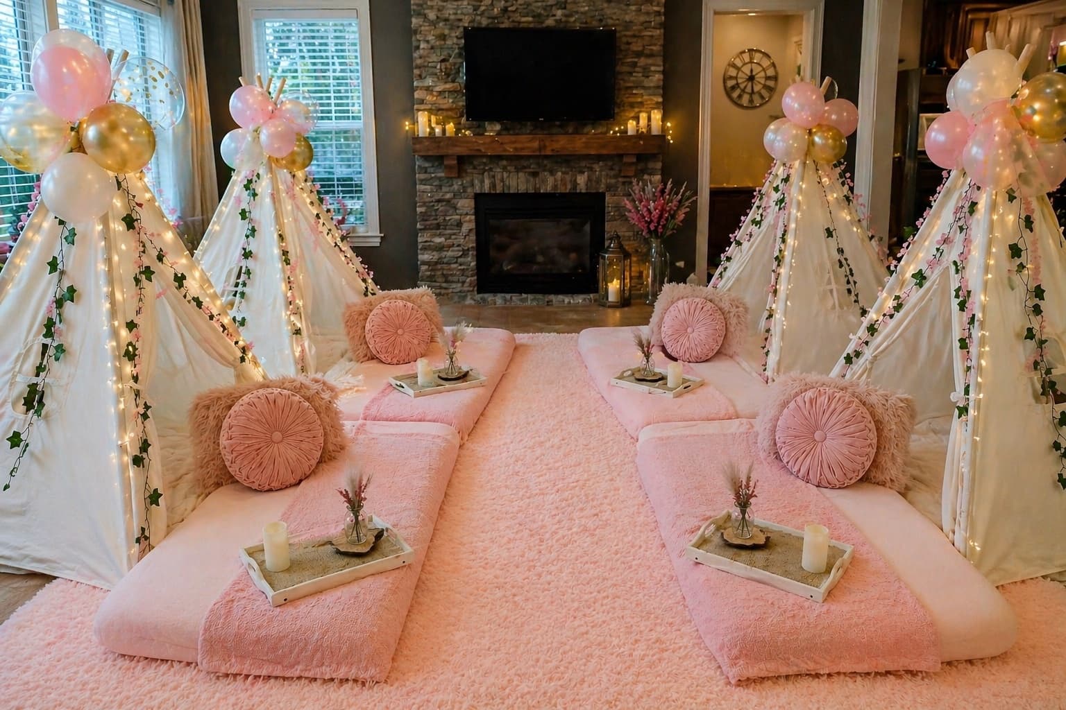 A dreamy sleepover where everything sparkles in blush and rose gold. Perfect for tweens who love Pinterest-worthy vibes.