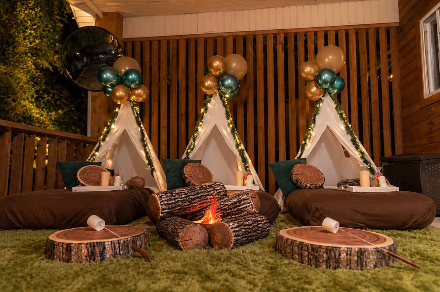 Camping under the stars with all the cozy touches. Roast marshmallows, tell stories, and watch the sunset from your own deck.