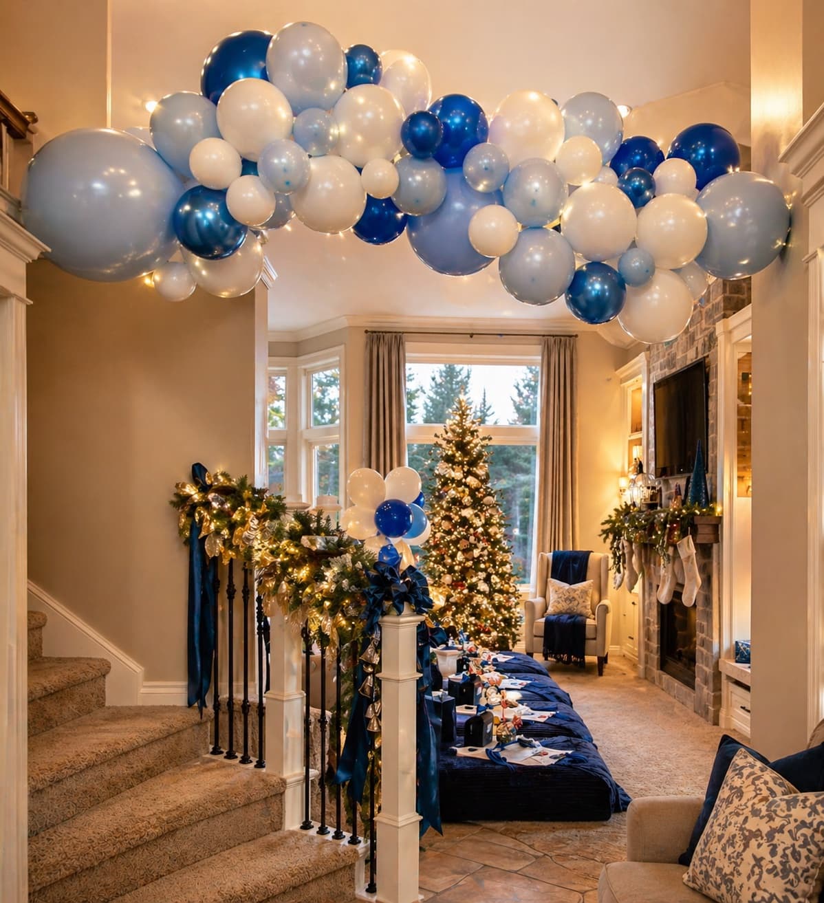 Elegant blue and silver Christmas garland for a winter wonderland vibe.