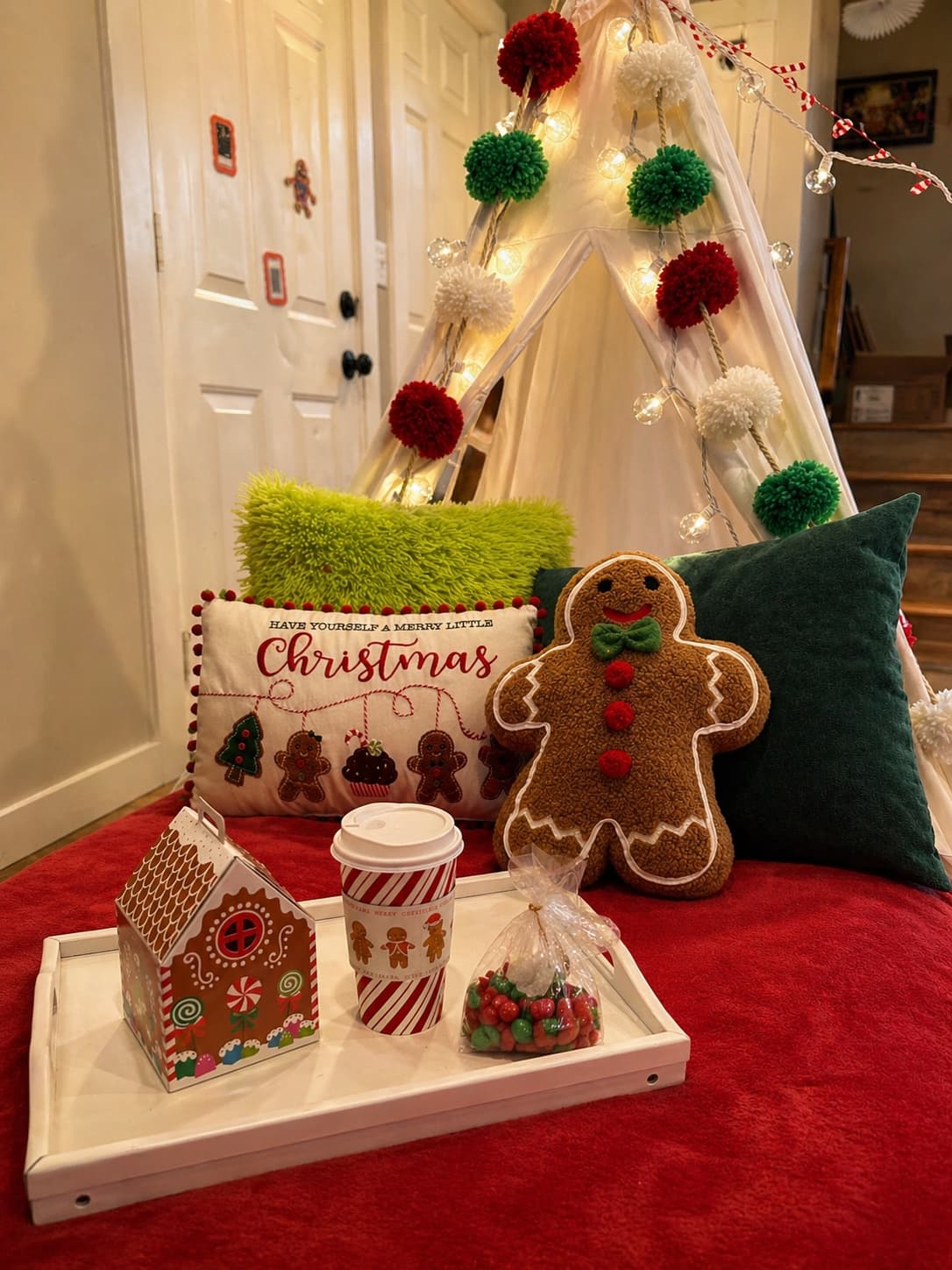 Close-up of sweet gingerbread party details and holiday magic.