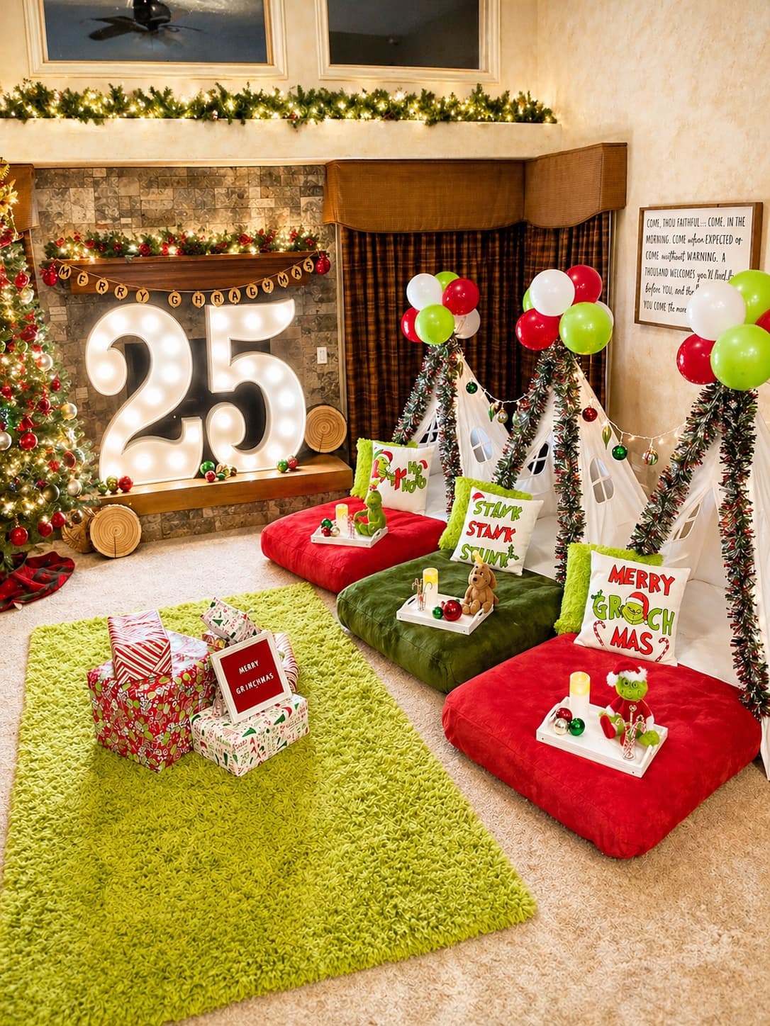Festive Grinchmas celebration for a special 25th milestone with red and green magic.
