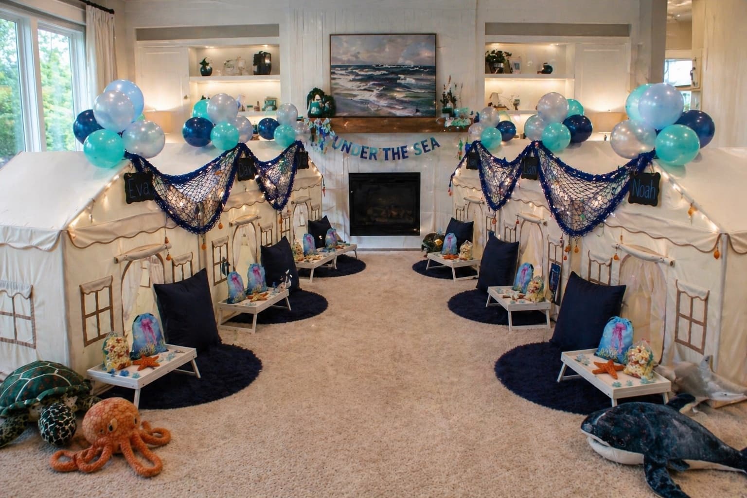 Dive into an underwater paradise with mermaids, sea creatures, and ocean-blue magic. A splash of whimsy for little ocean lovers.
